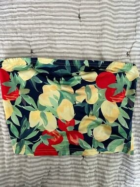 Navy Tropical Fruit Print Bandeau Top - Yellow, Red, Green